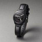 Black Luxury Watch – Elegant Rose-Gold Dial & Leather Strap