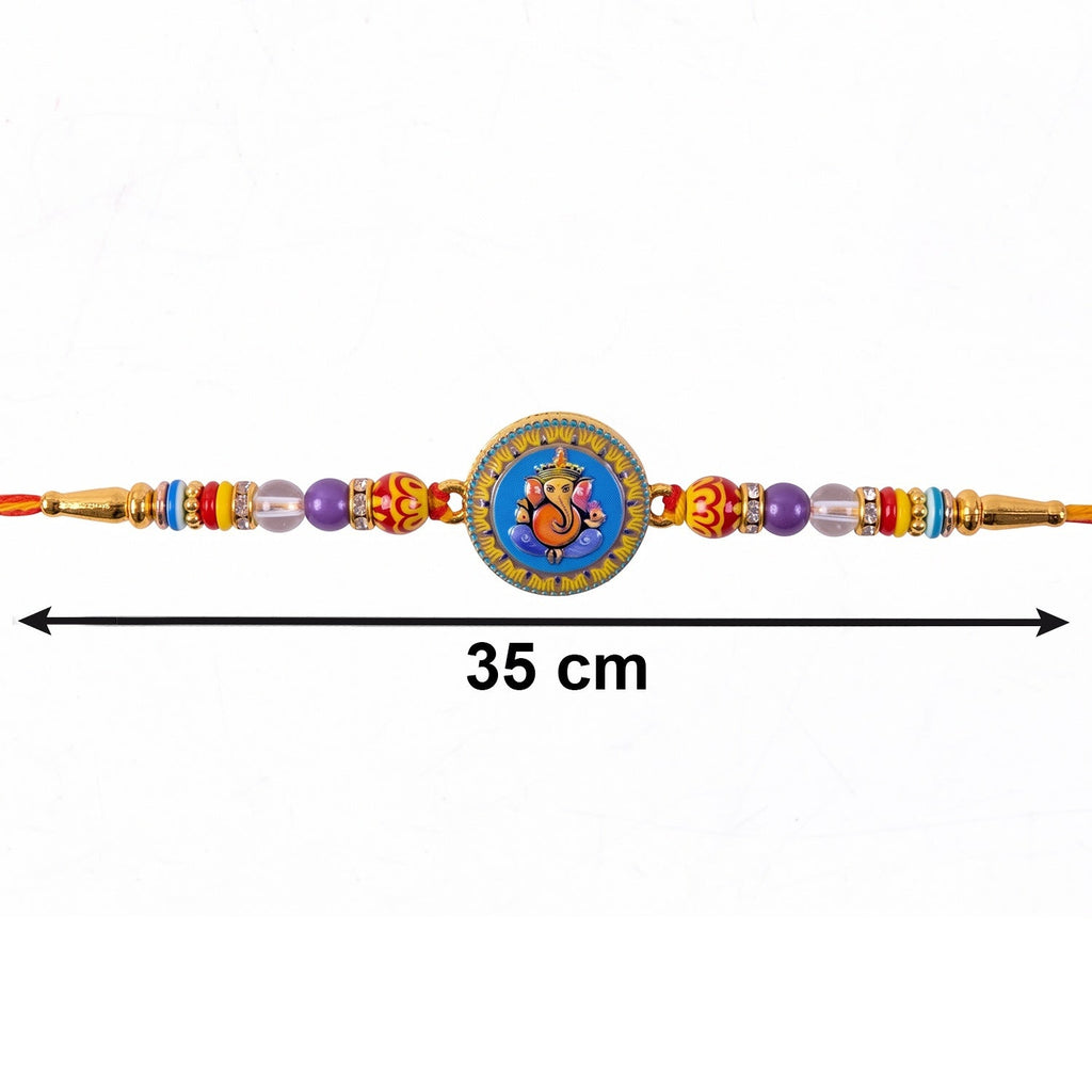 ALVENZA Shop Lord Ganesha Round Coin Designer Rakhi for Raksha Bandhan