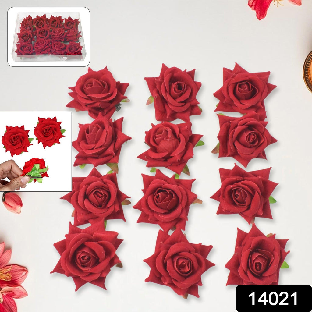 Velvet Rose Hair Clip – Red Flower Design (12 Pcs) | Calm & Curl