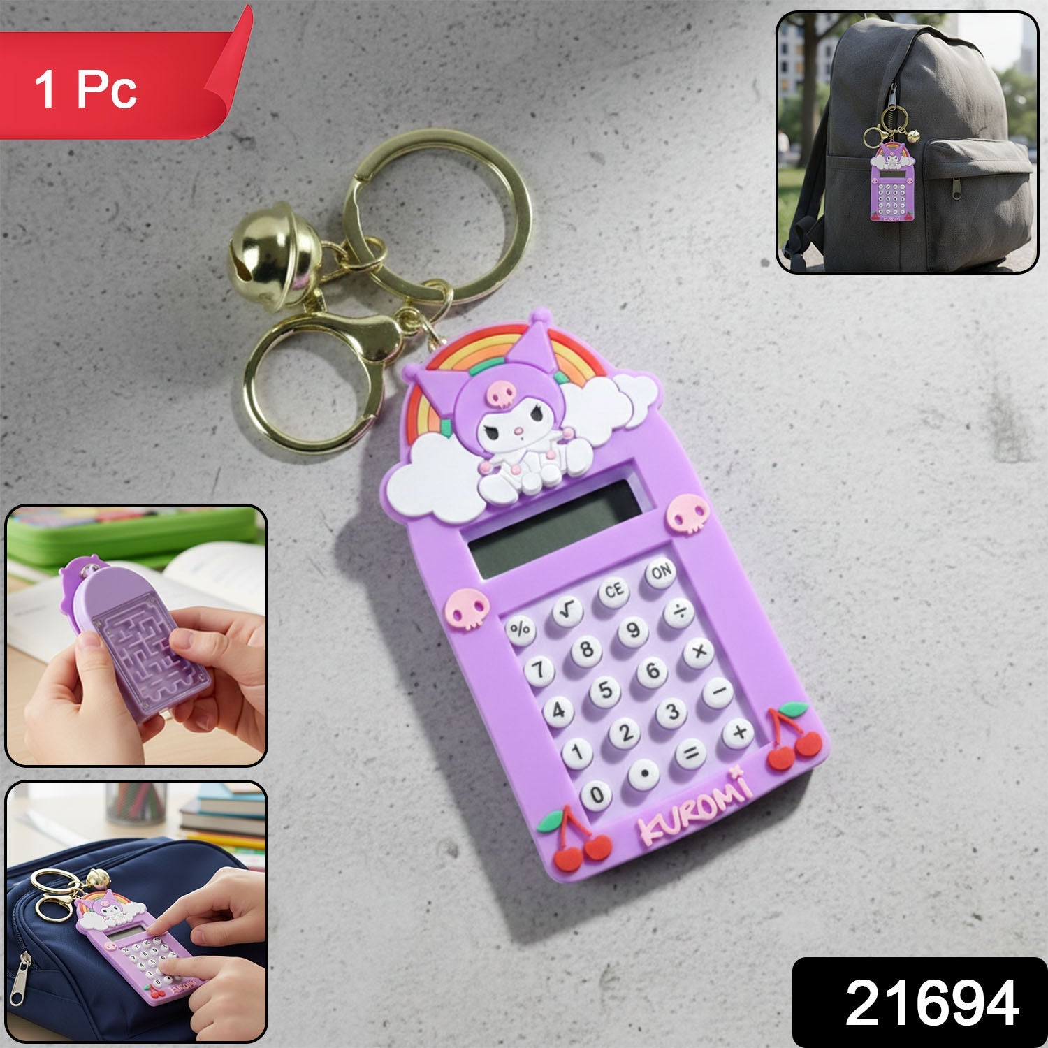 ALVENZA Kuromi Calculator Keychain – Compact Pocket-Sized Digital Calculator