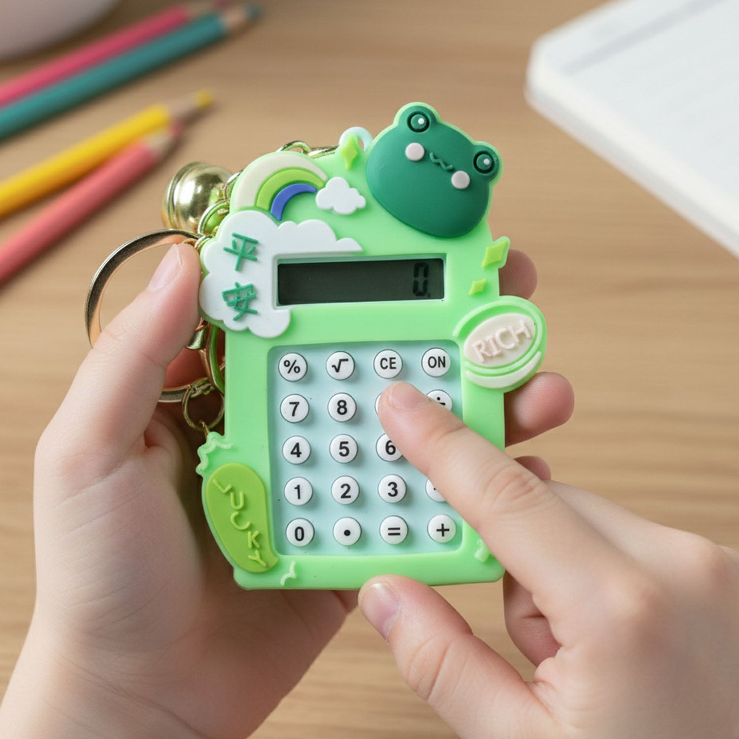 ALVENZA Frog Calculator Keychain – Portable Mini Digital Calculator with Bell