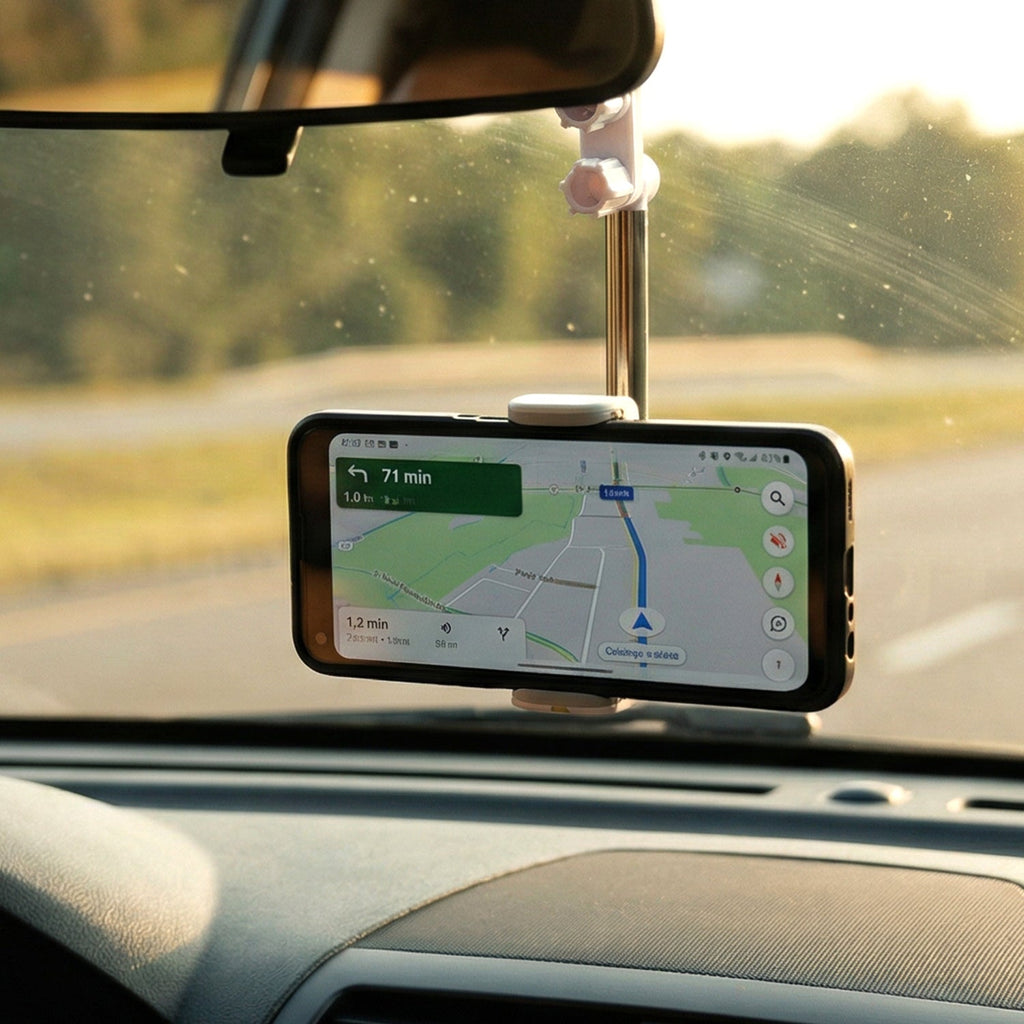 Car Phone Holder Adjustable 360 Rotating Rearview Mirror Mount - Front View