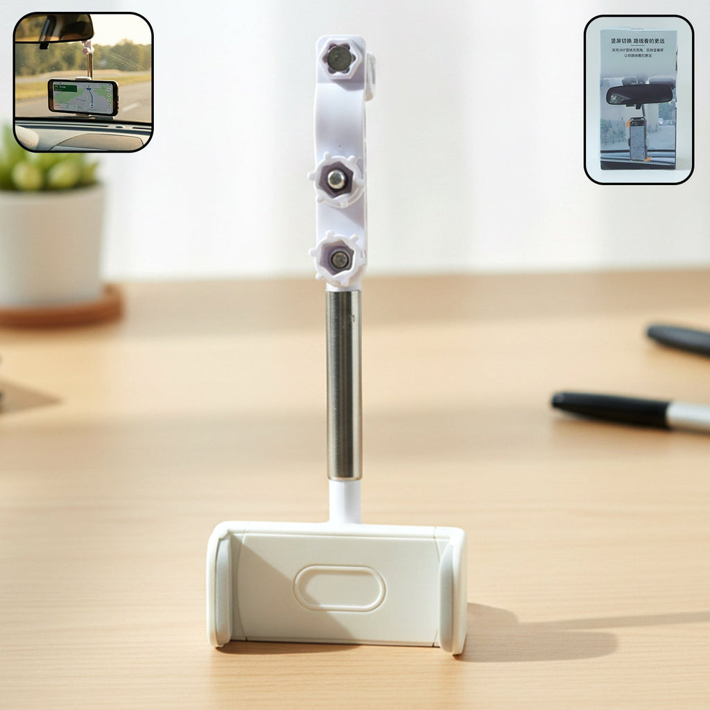 Car Phone Holder Adjustable 360 Rotating Rearview Mirror Mount