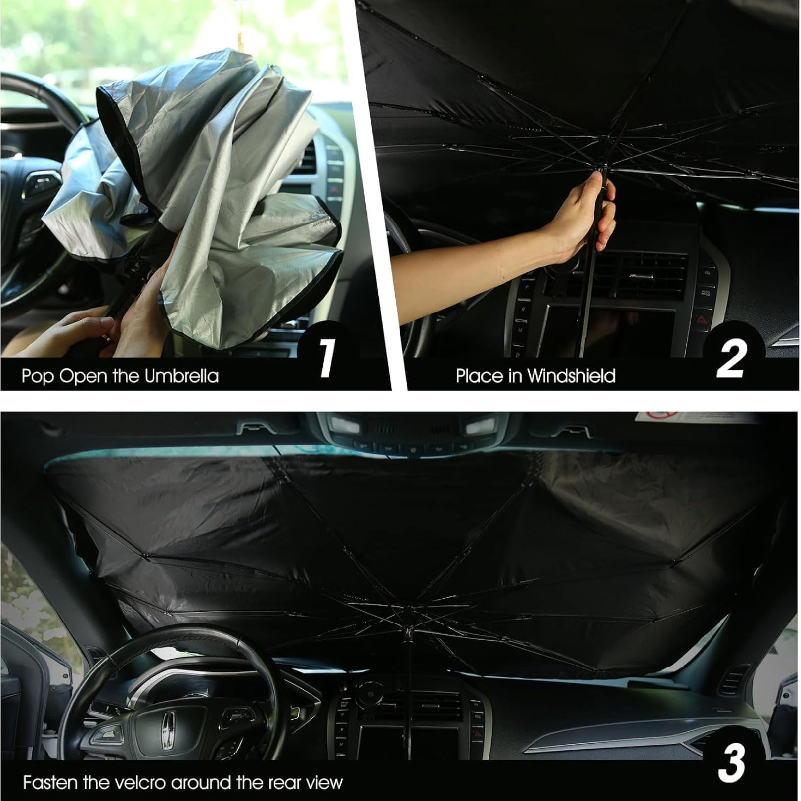 Car Windshield Sunshade Foldable Heat Protection - Back View
