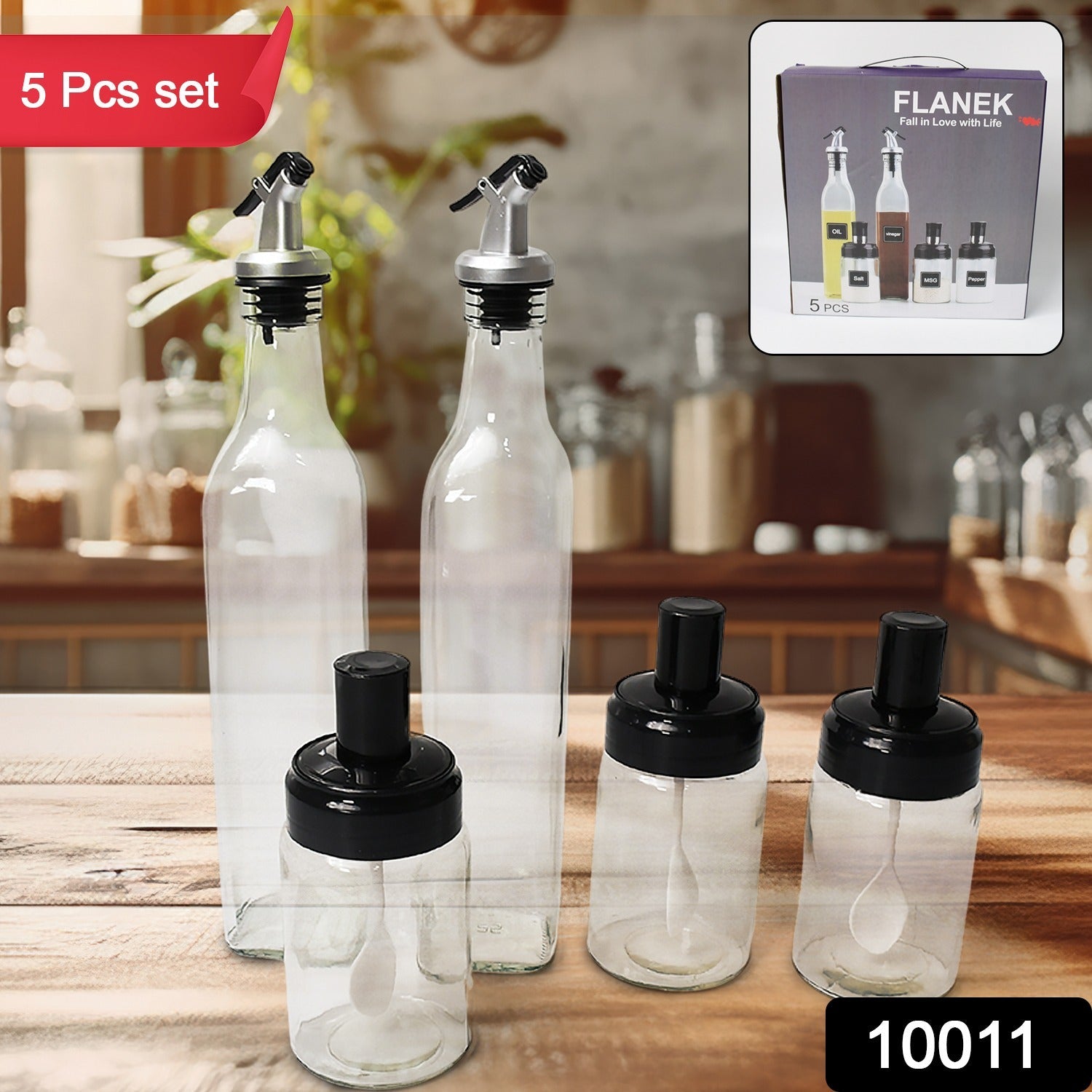 ALVENZA Glass Oil Dispenser & Spice Jar Set – Leakproof Storage | DeoDap
