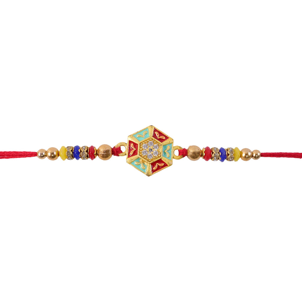 ALVENZA Golden Snowflake Crystal Designer Rakhi for Brother, Lavender Beads Gift