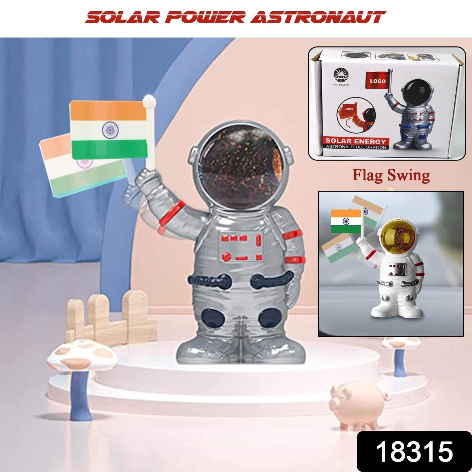 ALVENZA Solar Power Astronaut Ornament – Indian Flag Car Dashboard Décor