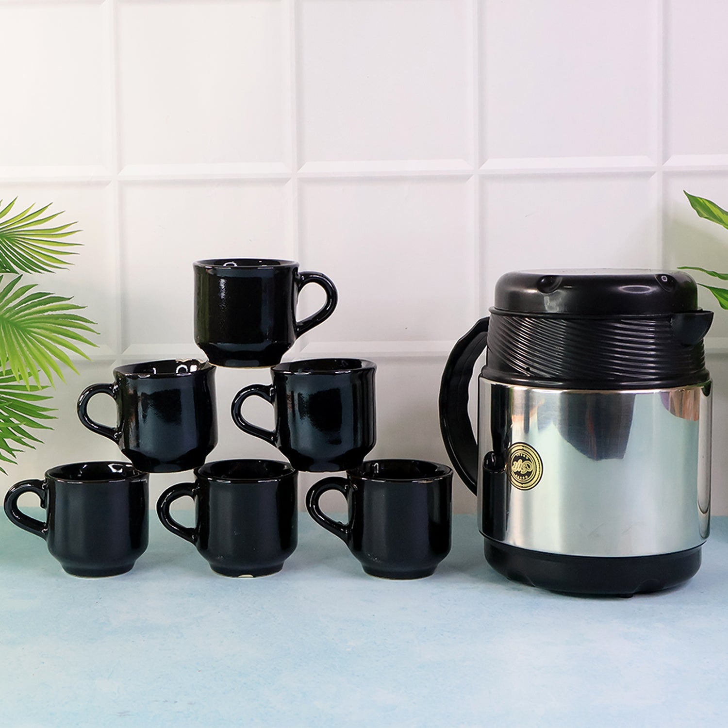 ALVENZA Insulated Thermos Flask with 6 Ceramic Cups – Keeps Drinks Hot
