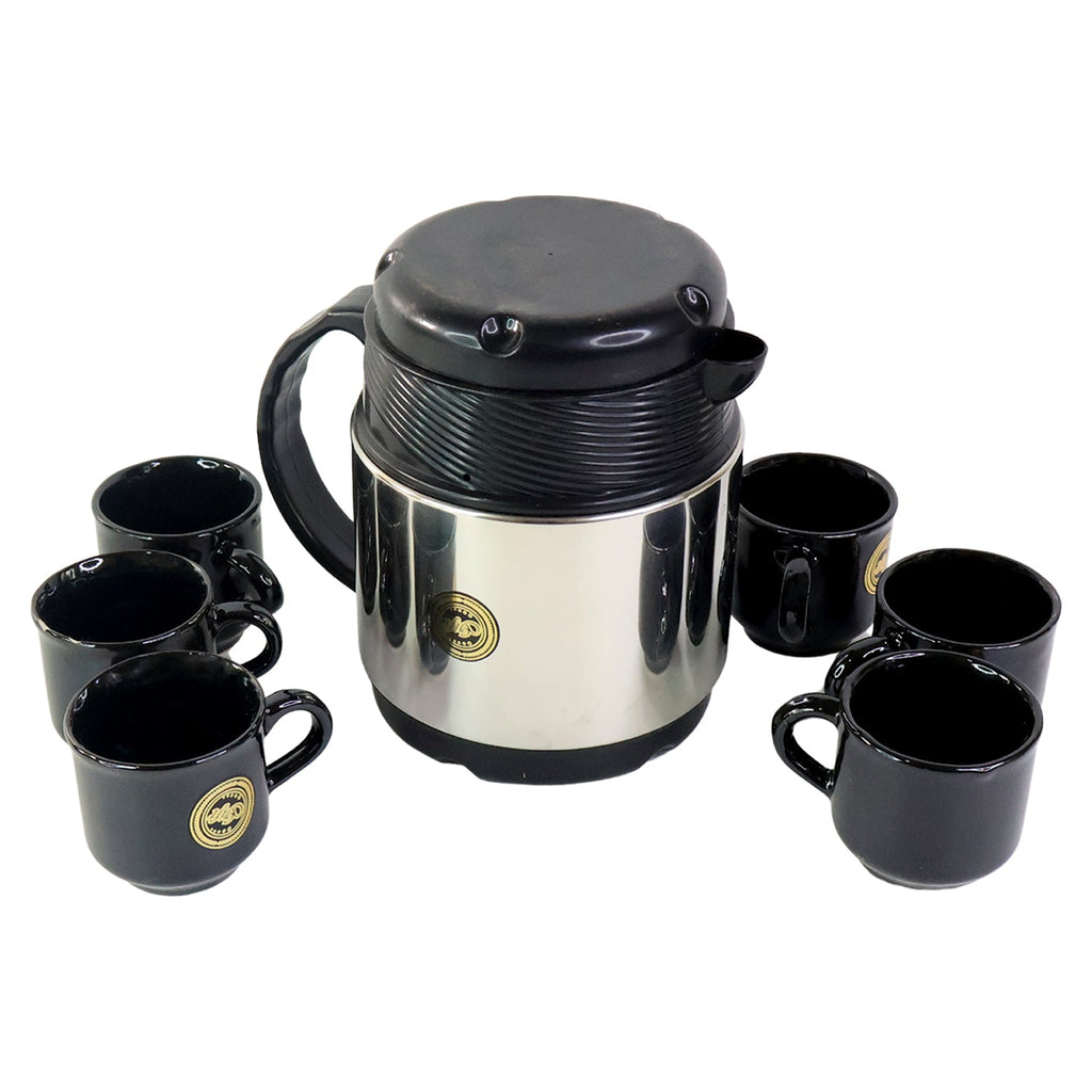 ALVENZA Insulated Thermos Flask with 6 Ceramic Cups – Keeps Drinks Hot