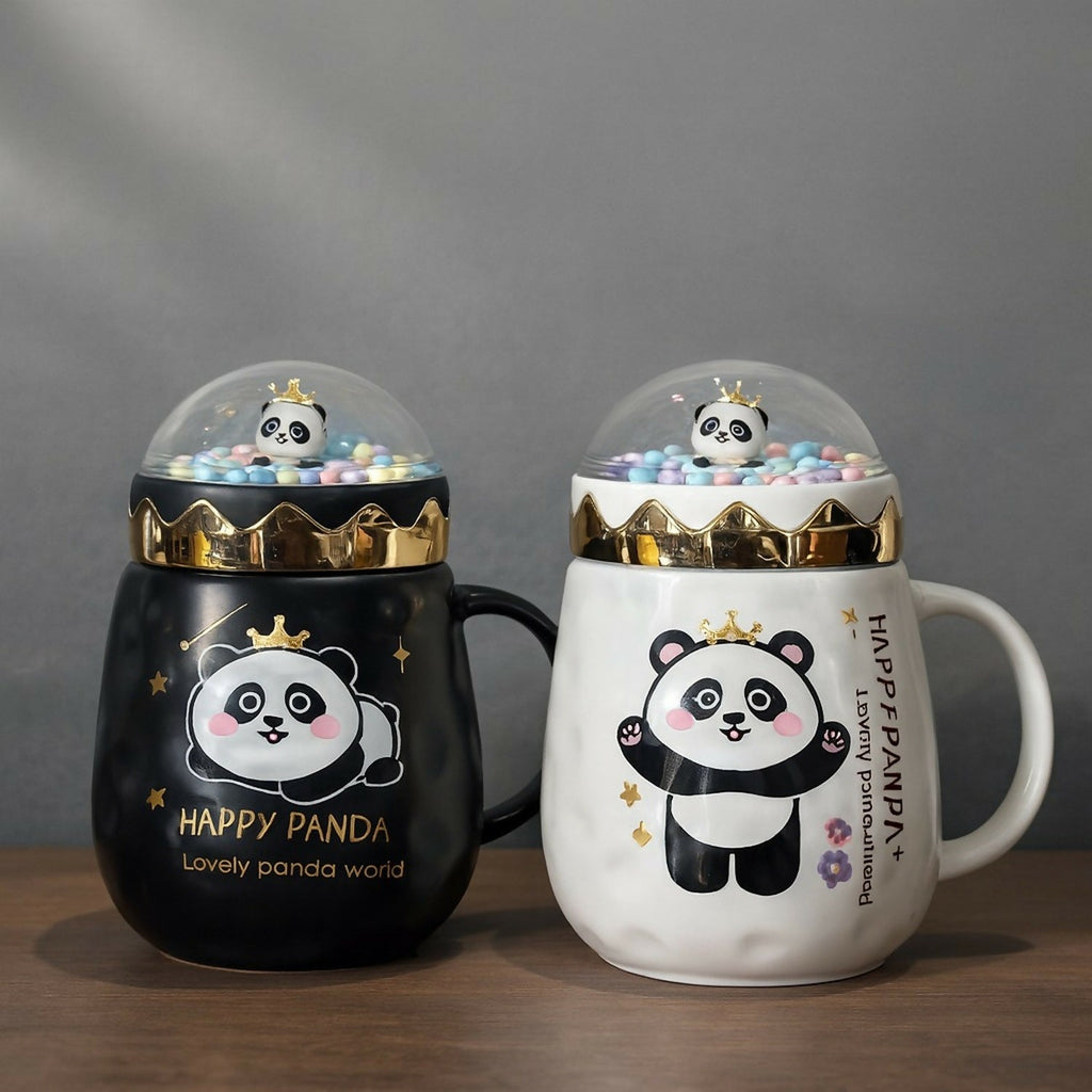 ALVENZA Panda Ceramic Mug with Dome Lid – Cute Gift for Kids & Girls