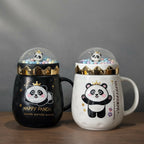 ALVENZA Panda Ceramic Mug with Dome Lid – Cute Gift for Kids & Girls