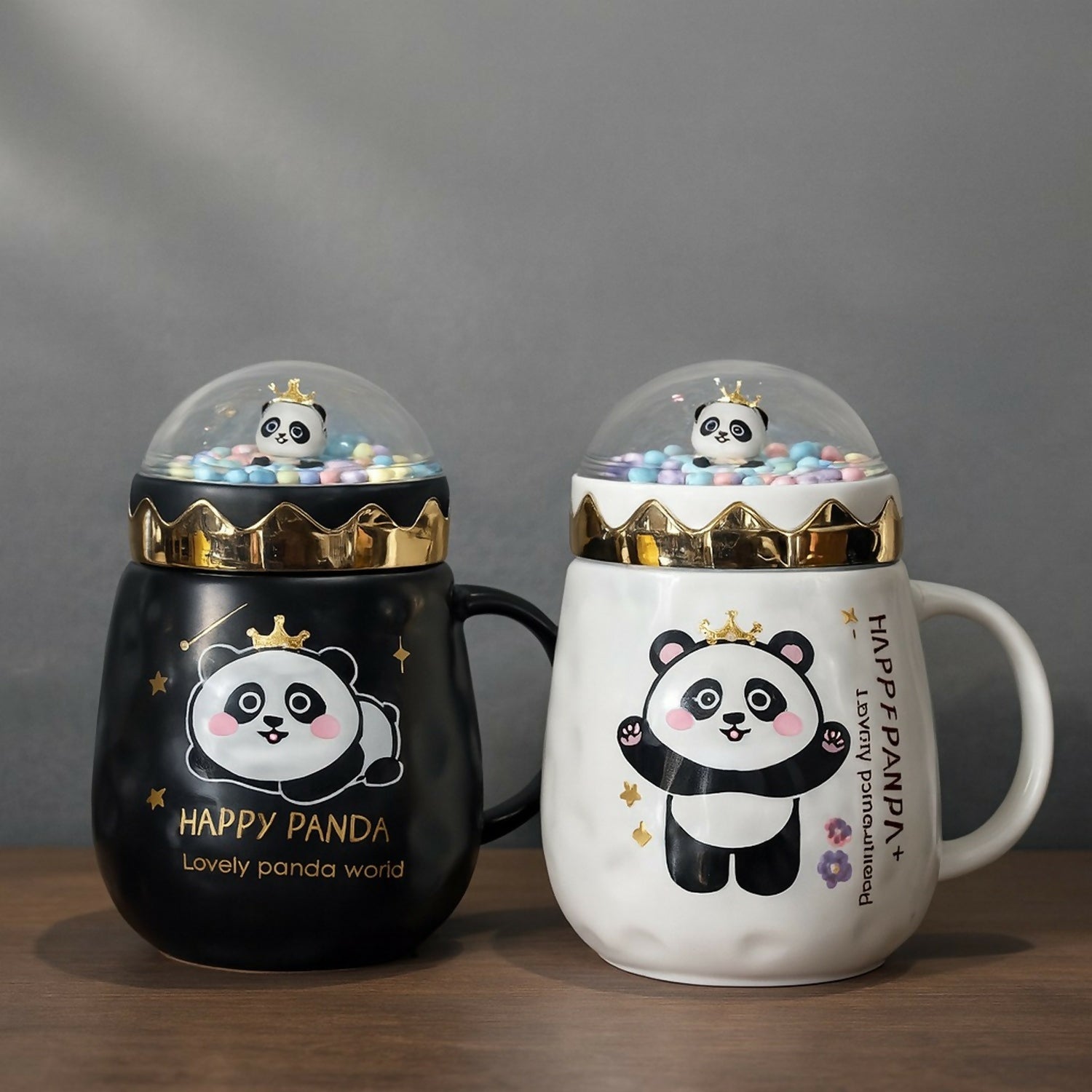 ALVENZA Panda Ceramic Mug with Dome Lid – Cute Gift for Kids & Girls