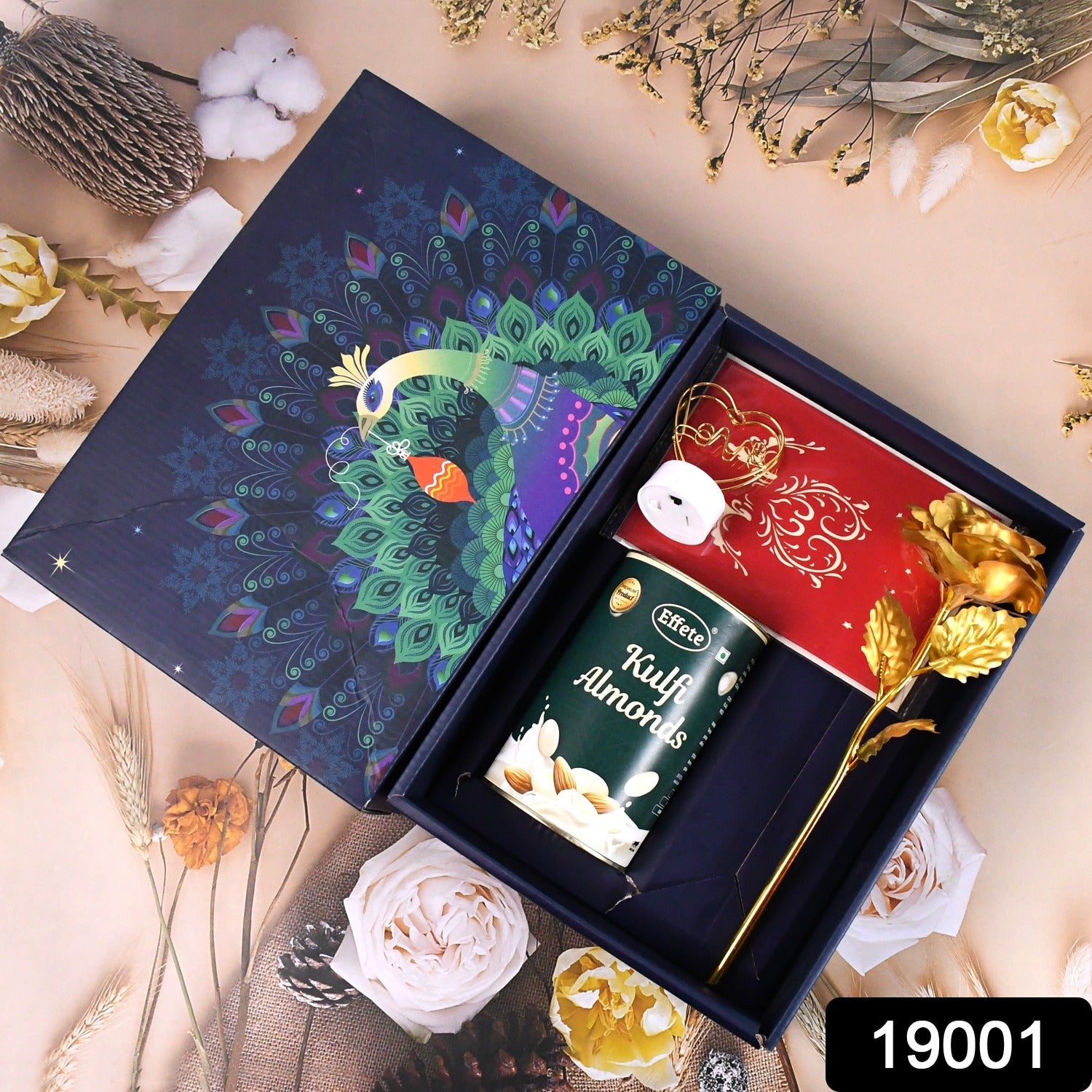 ALVENZA Valentine Gift Box – Heart Light, Chocolates & Golden Flower | Giftoiza