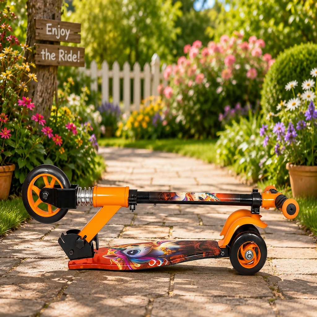 ALVENZA KIXY Kids 3 Wheel Foldable Scooter with Adjustable Height Handlebar, LED Wheels & Spring Suspension