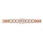 Rose Gold Watch with Square Shape Dial Bracelet Design and Black Stone Details
