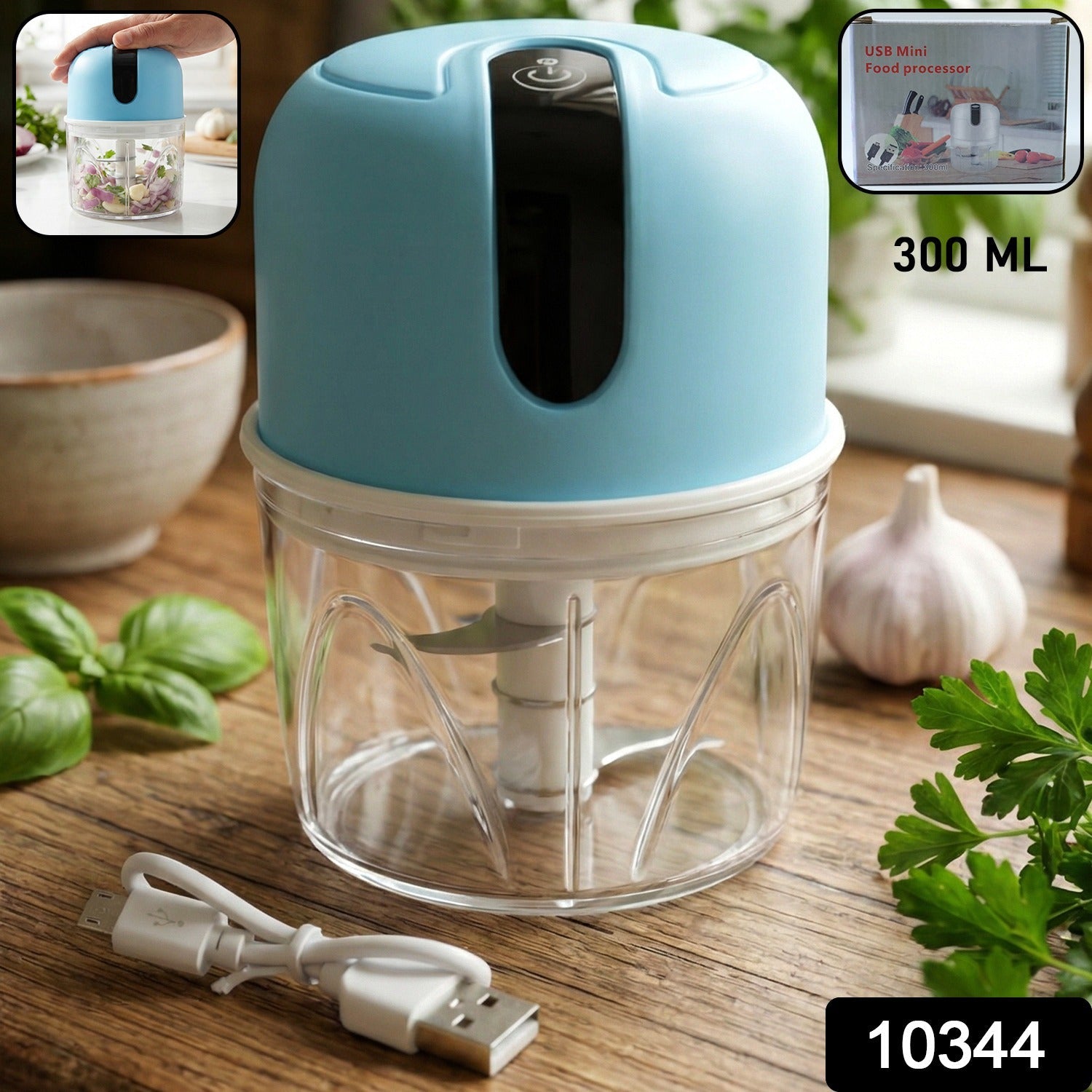 Mini Electric Garlic Chopper USB Rechargeable 300ml - Side View