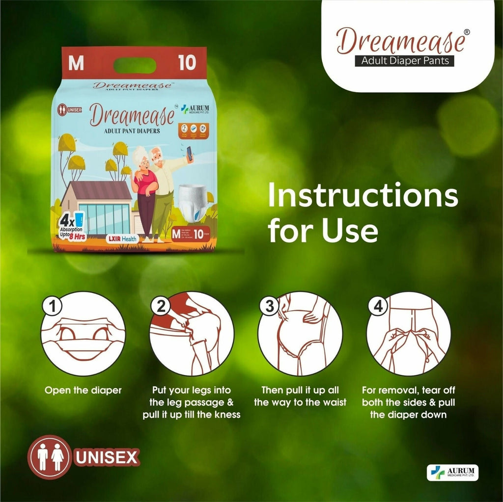 Dreamease Unisex Adult Diaper Pants with 4x Absorption Up to 8 Hrs Wetness Indicator