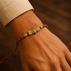 ALVENZA Festive Red & Green Meenakari Pinwheel AD Stone Rakhi for Brother Gift