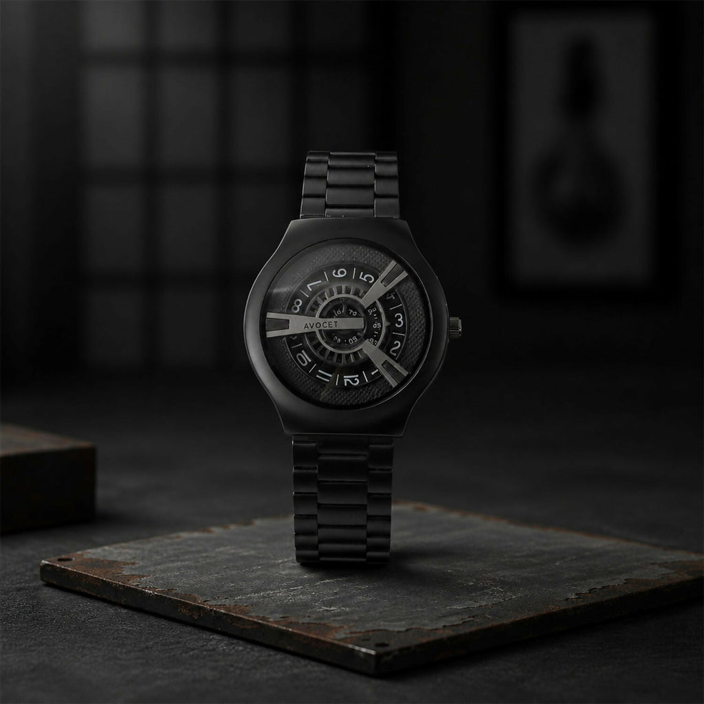 Black Round Metal Strap Analog Watch – Sporty Modern Design