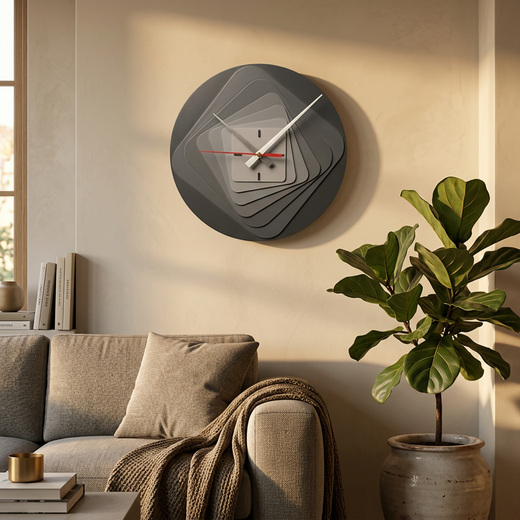 ALVENZA Modern 7-Layer Grey Wooden Wall Clock – Unique 3D Design and Silent Operation