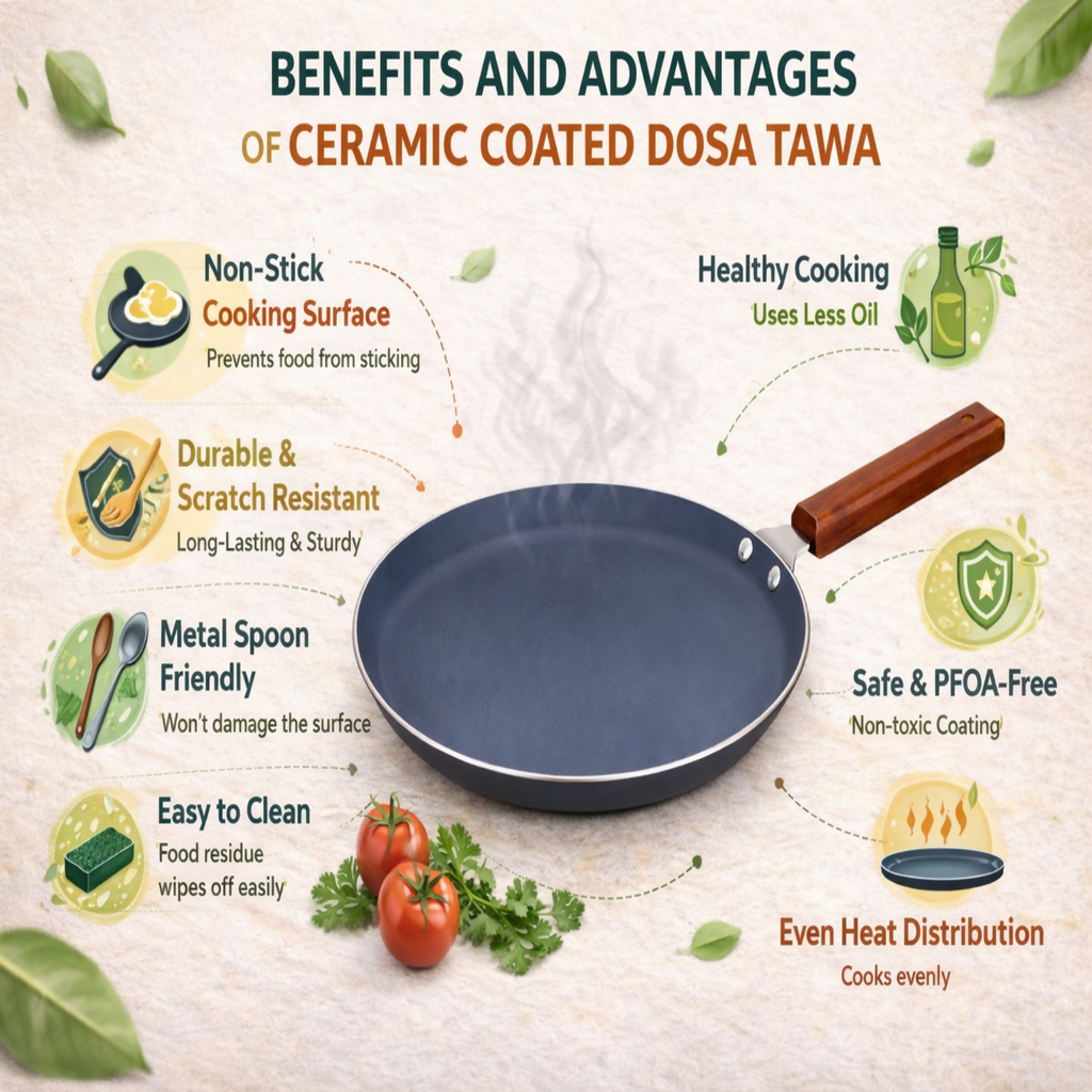 ALVENZA Ceramic Dosa Tawa – Non-Stick, Induction Compatible for Healthy Cooking