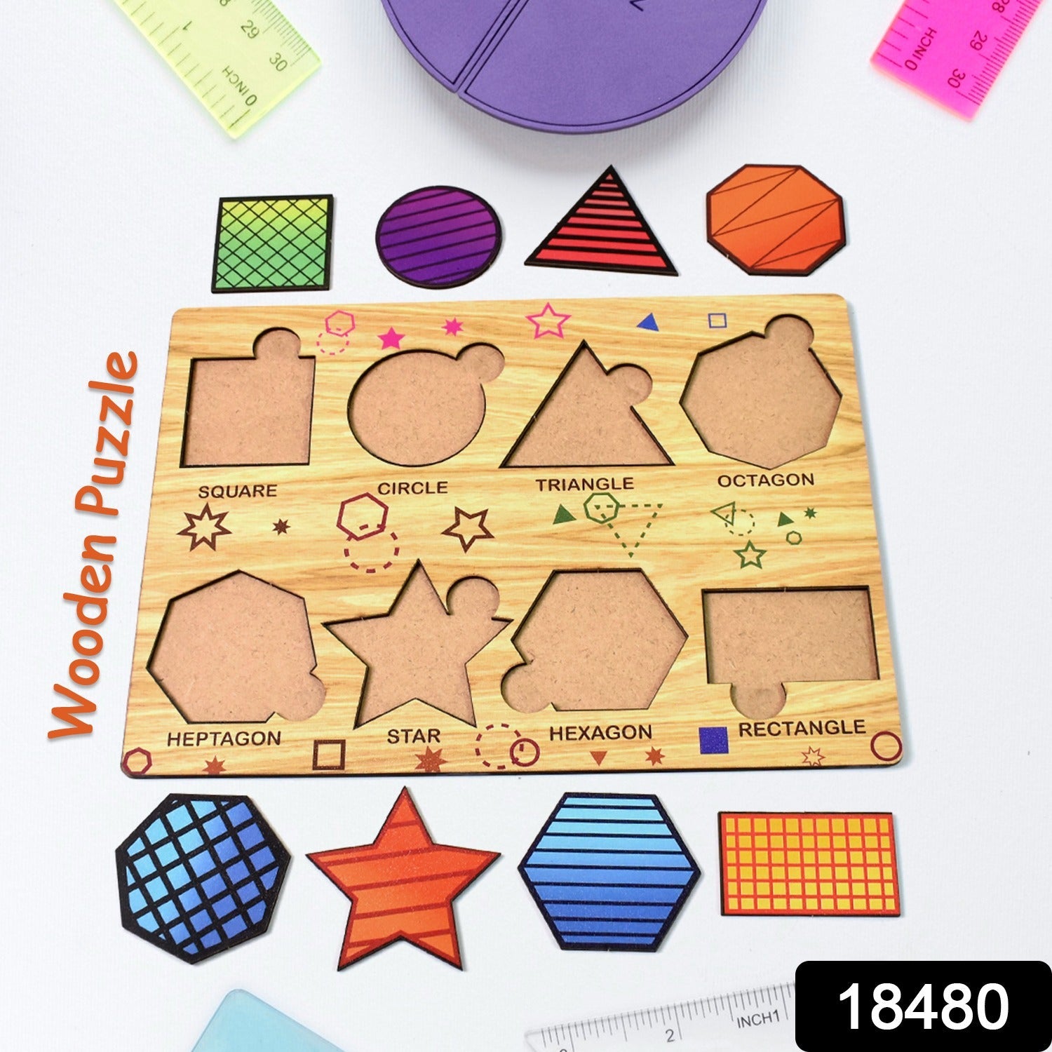 Wooden Triangle Puzzle Educational Toy for Kids | Inventive Play - Side View