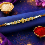 ALVENZA Minimal Pearl Golden Bracelet Rakhi with Sleek Beads and Elegant Red Thread