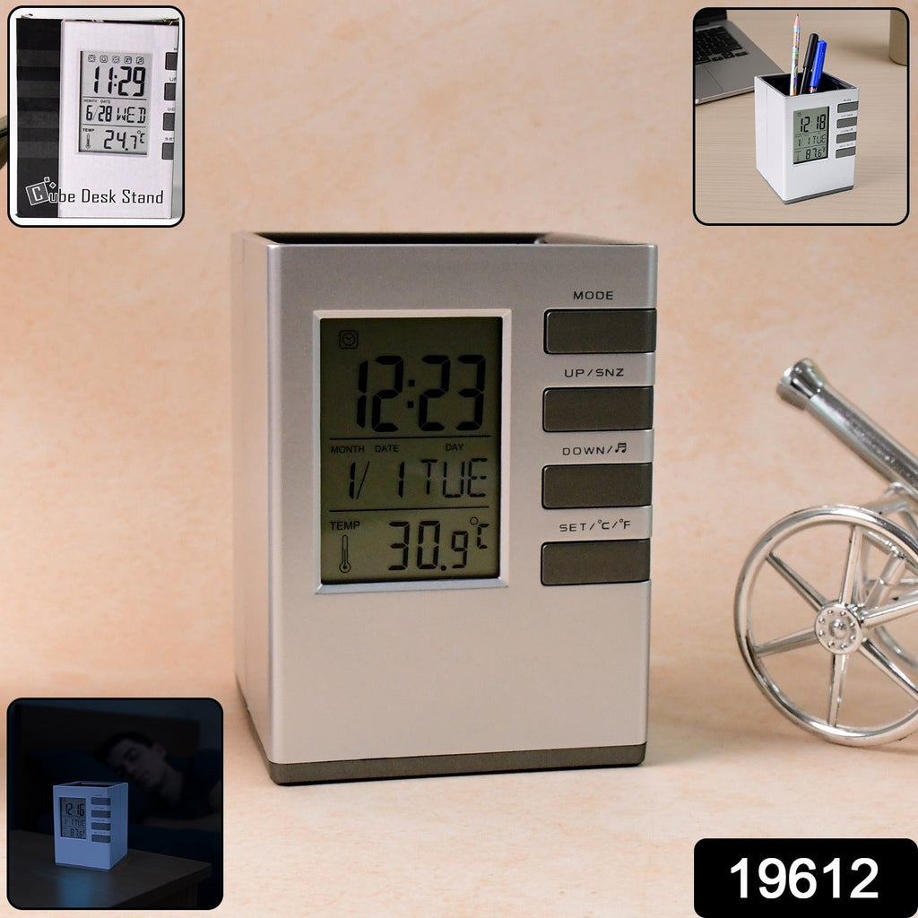 ALVENZA Digital Desk Clock – Multifunction with Pen Holder & Temp Display