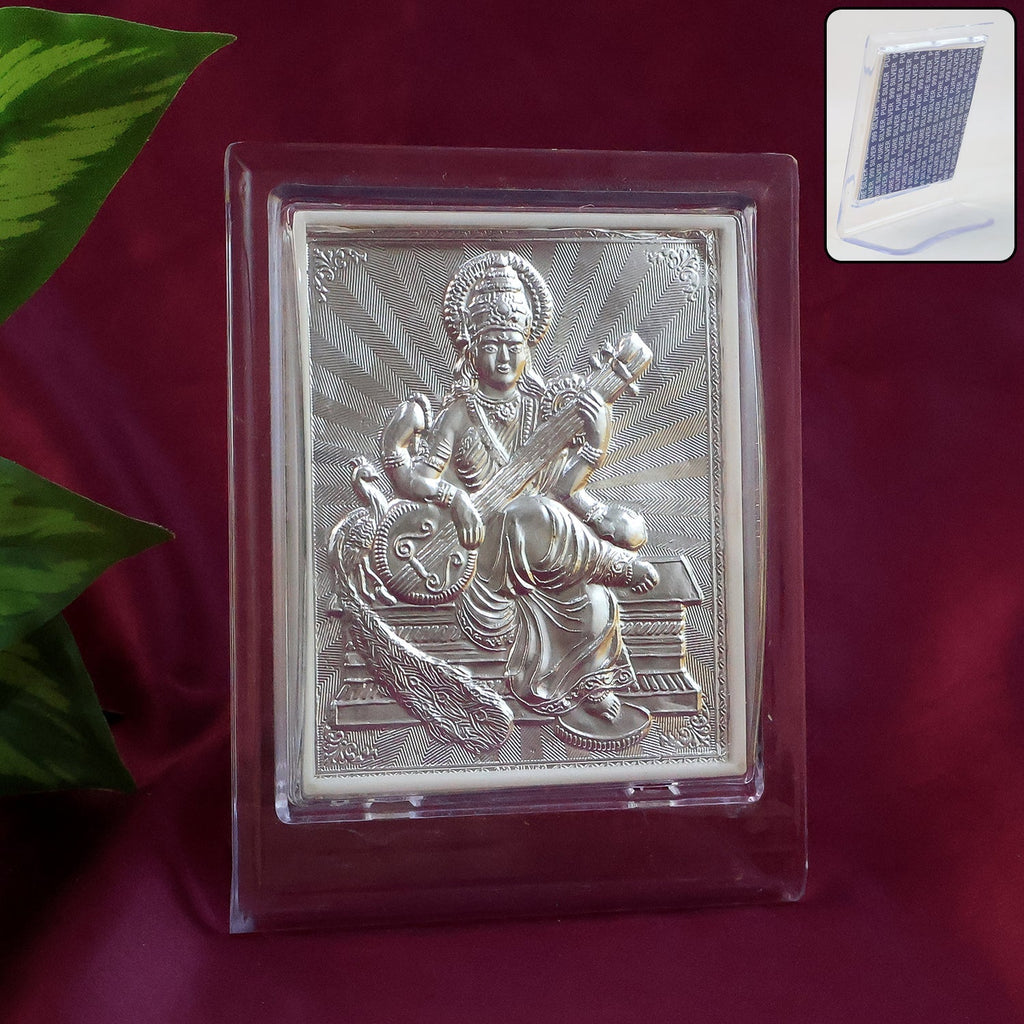 ALVENZA Silver Saraswati Maa Photo Frame – Elegant Spiritual Decor