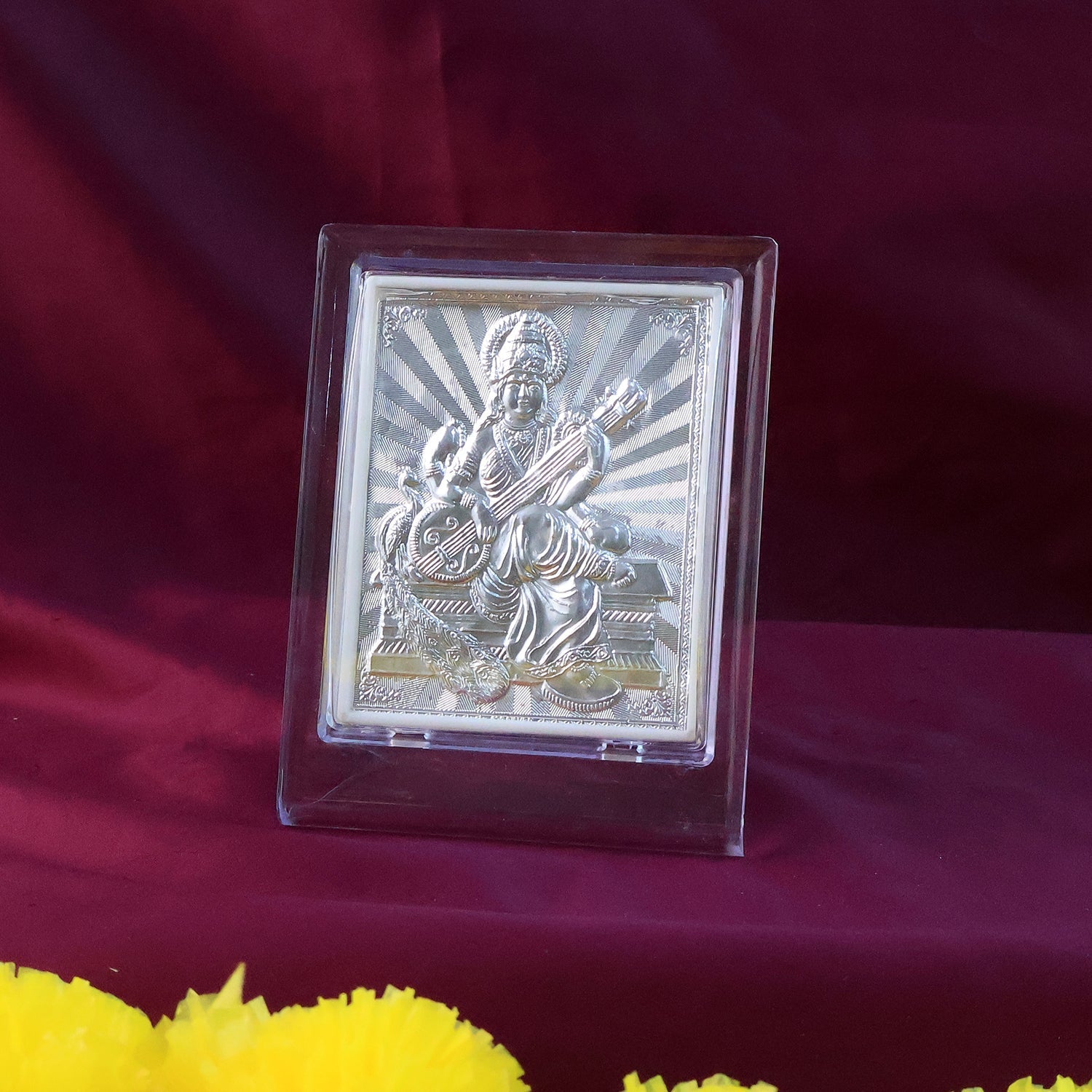 ALVENZA Silver Saraswati Maa Photo Frame – Elegant Spiritual Decor