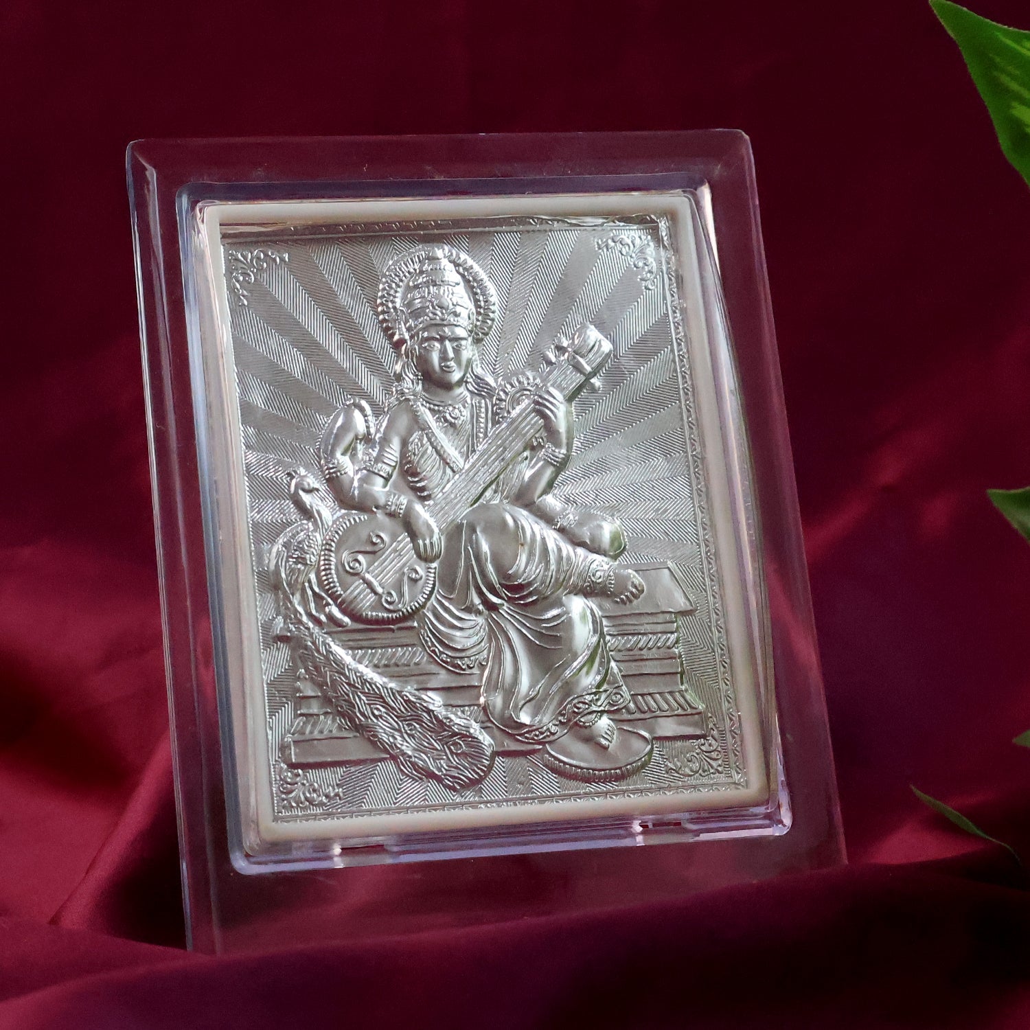 ALVENZA Silver Saraswati Maa Photo Frame – Elegant Spiritual Decor