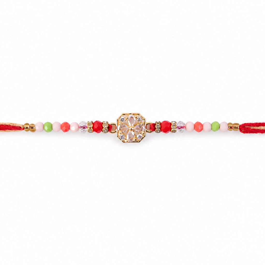 ALVENZA Square AD Stone Designer Rakhi for Brother with Multicolour Crystal Beads