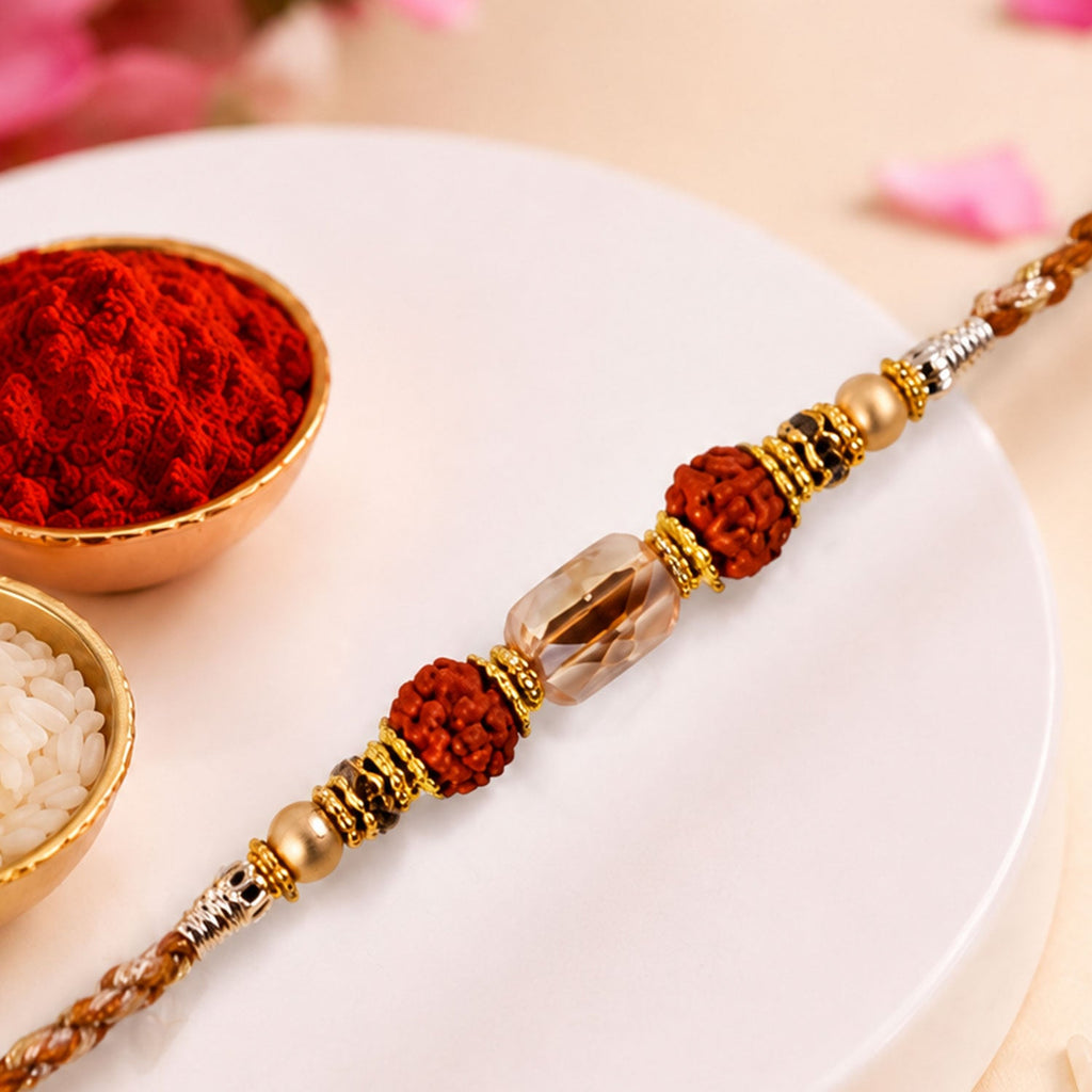 ALVENZA Graceful Pastel Pearl Rakhi with Fine Beads and Premium Raksha Bandhan Charm