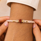 ALVENZA Beautiful Silver Style Rakhi with Soft Beads, Stone Detail and Premium Festive Look