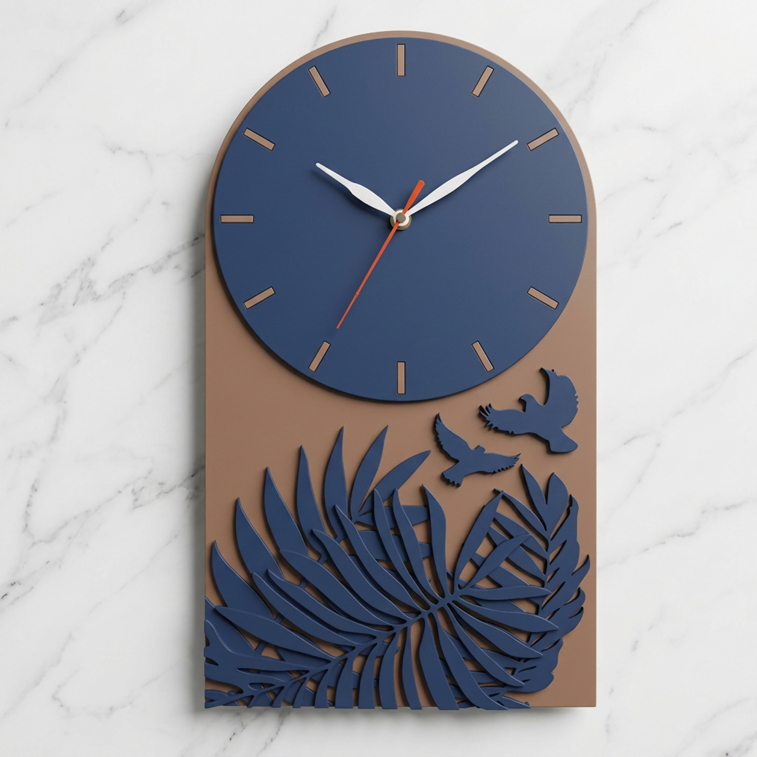 ALVENZA Tropical Leaf Bird Designer Layered MDF Wall Clock Modern Luxury Home