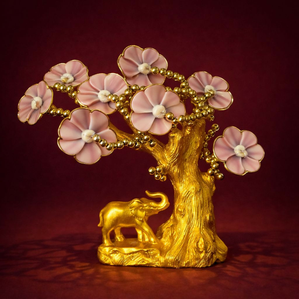 ALVENZA Golden Decorative Tree Showpiece – Elegant Elephant Accent Décor