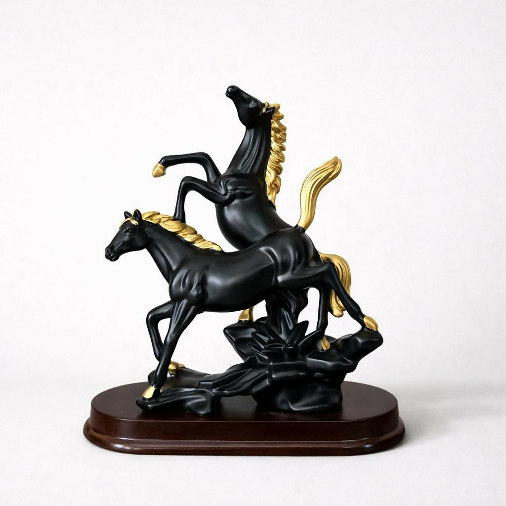 ALVENZA Twin Horse Statue Showpiece for Home Decor Office Table Resin Sculpture (Color may vary 1 PC)