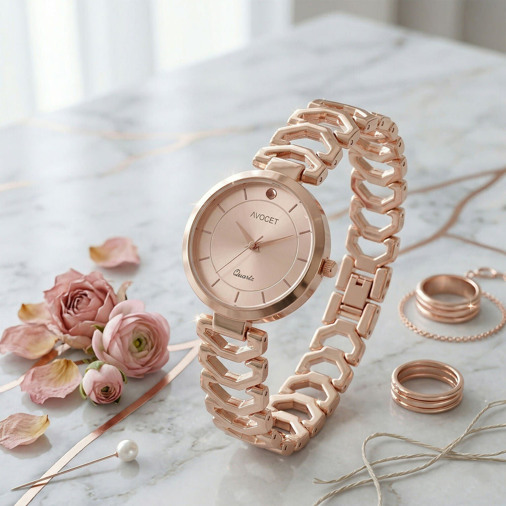 Rose Gold Analog Wrist Watch – Elegant & Minimalist for Women