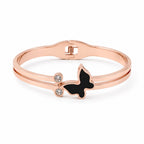 Rose Gold Round Dial Watch with Black Butterfly Charm Bracelet for Women