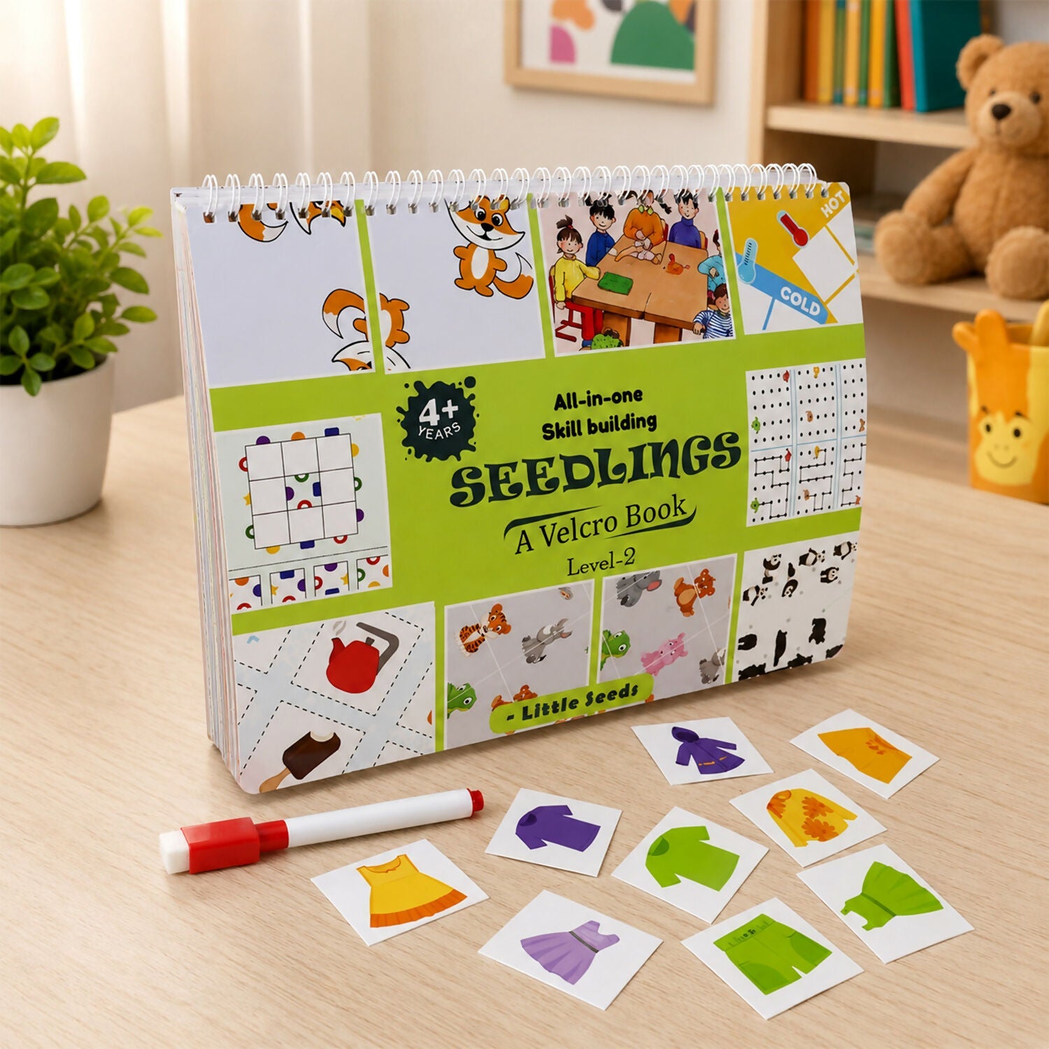 ALVENZA Skill Building Activity Book for Kids – Reusable Velcro Cards for Ages 4+