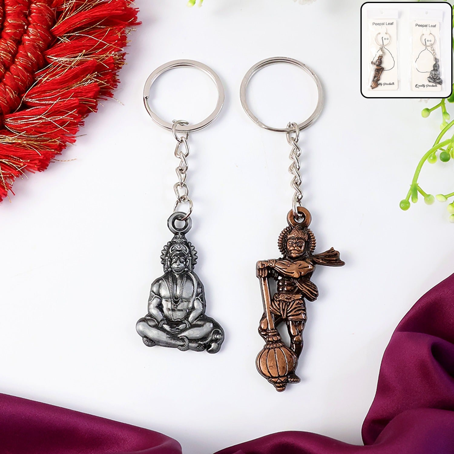 ALVENZA Hanuman Keychain Set – Durable Metal 2-Piece Mix Design