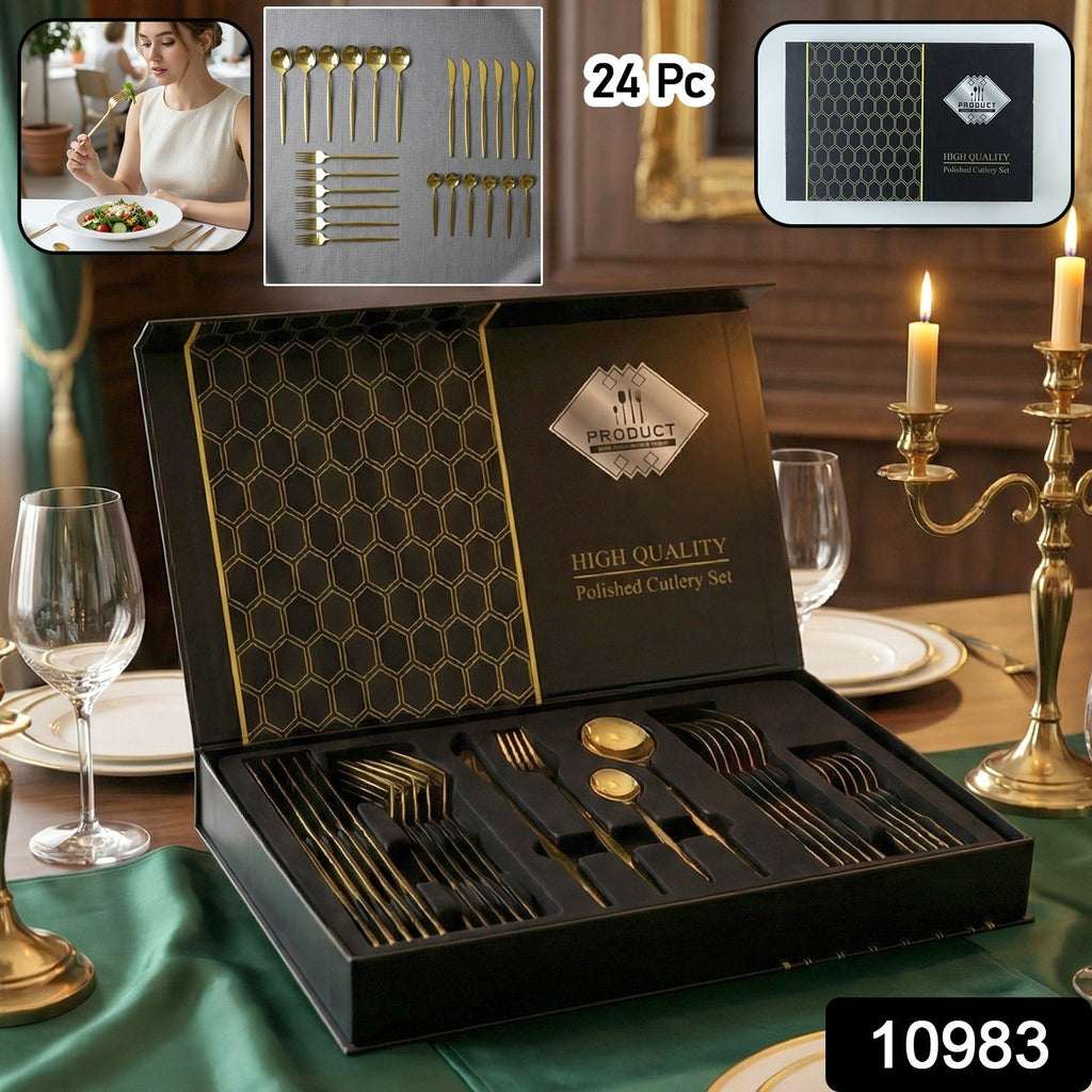 ALVENZA Stainless Steel Cutlery Set – Elegant Gold Finish for Dining & Gifts