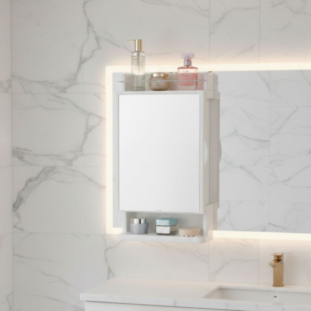 Wall-Mount Makeup Studio – Modern Mirror with Storage & Organizer
