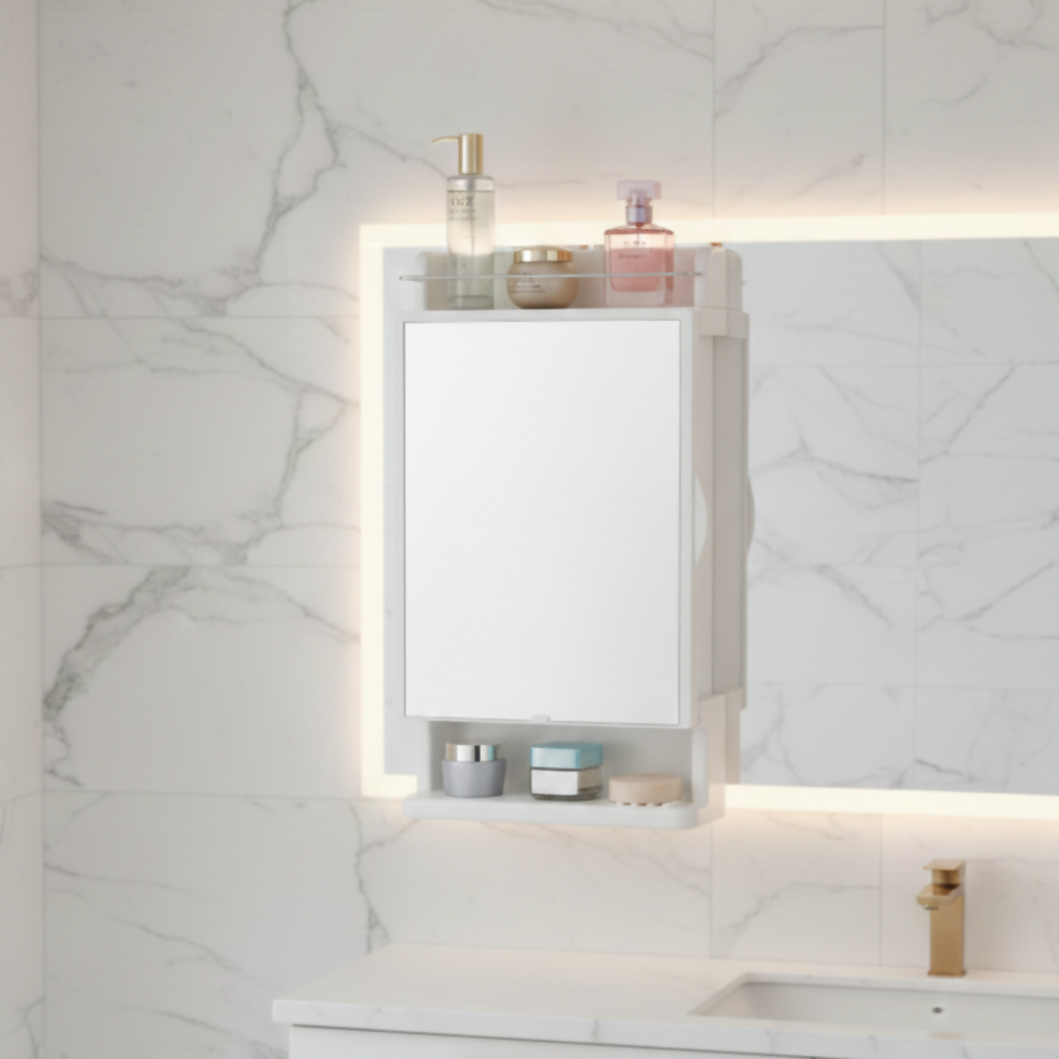 Wall-Mount Makeup Studio – Modern Mirror with Storage & Organizer
