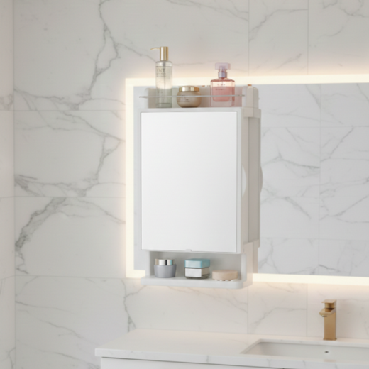 Wall-Mount Makeup Studio – Modern Mirror with Storage & Organizer