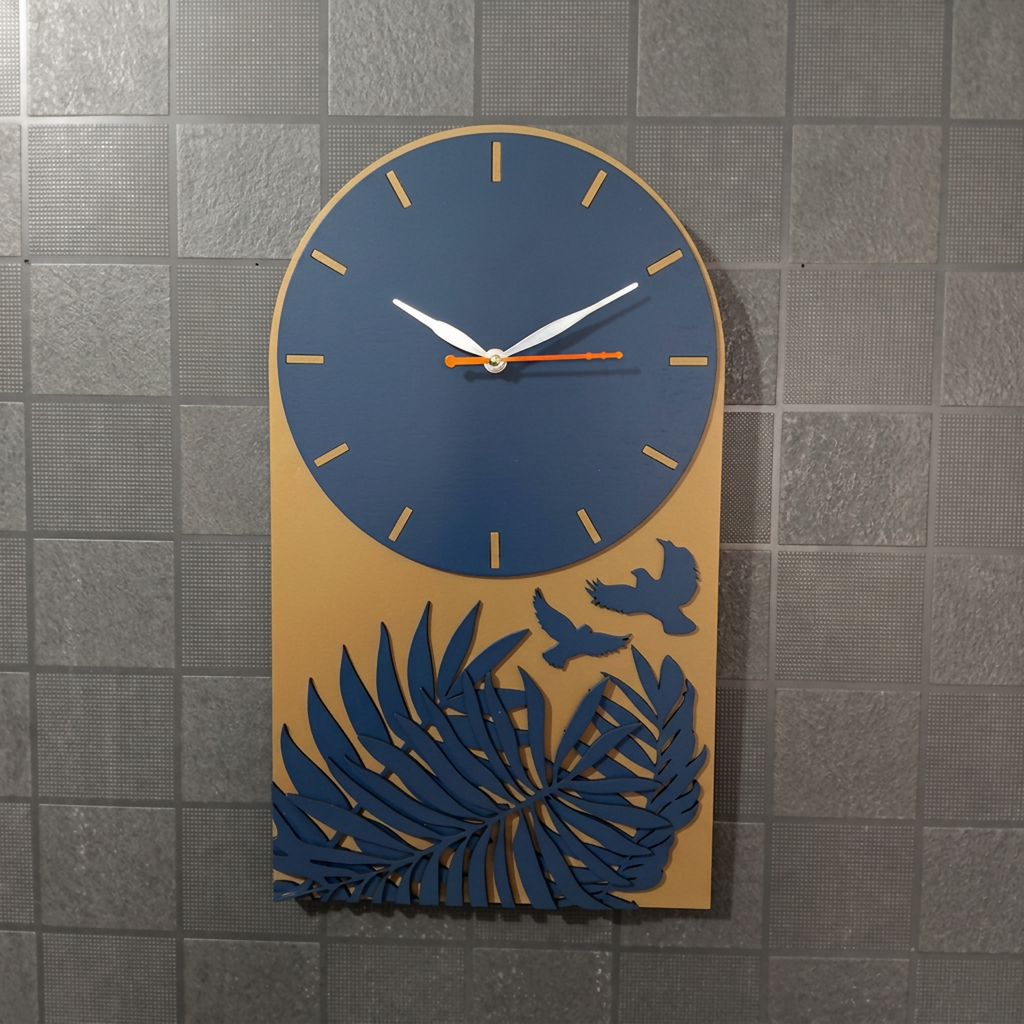 ALVENZA Tropical Leaf Bird Designer Layered MDF Wall Clock Modern Luxury Home