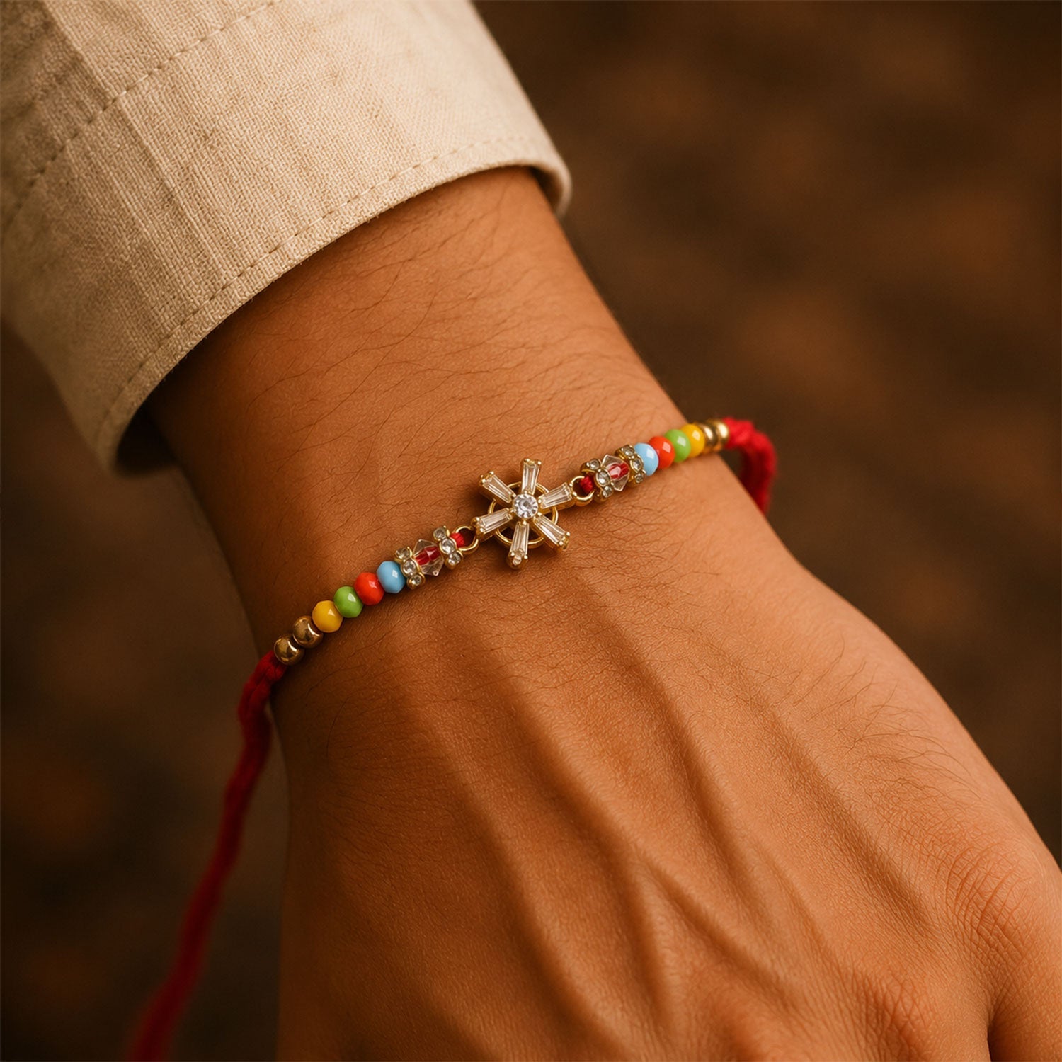 ALVENZA Snowflake AD Stone Designer Rakhi for Brother, Multicolour Beads Gift