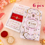 ALVENZA Four Crystal Clover Rakhi with Antique Gold Bezels, Red-Green Crystal & Golden Beads