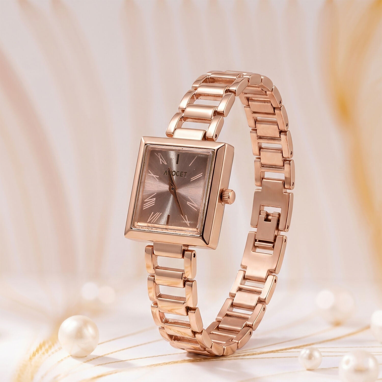 Rose Gold Square Dial Watch – Elegant & Stylish for Women
