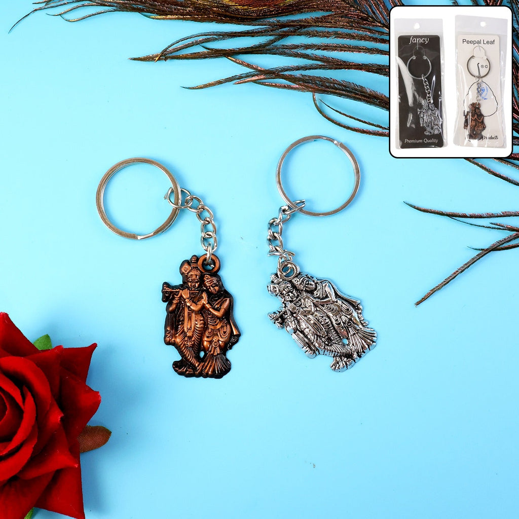 ALVENZA Radha Krishna Metal Keychain Set – Durable Spiritual Key Rings (2 Pc)